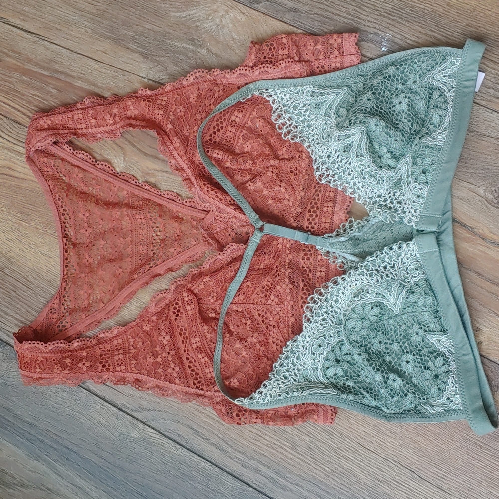 Victoria's Secret Lacy Bralette Bundle, Size M- Sage and Terra Cotta